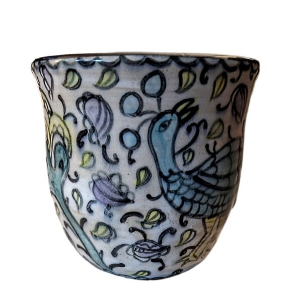 Hand Painted Studio Art Pottery Peacock 9oz Mug Cup - Picture 2 of 10